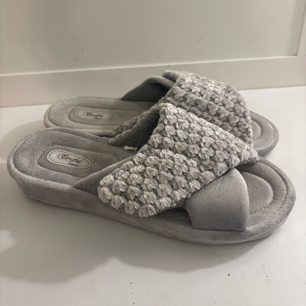 Corifei Soft Gray Memory Foam Slippers Orthopedic Approved Size 9-10